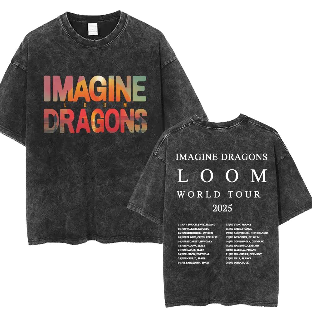 2025 Стиранная футболка Imagine Dragons Группа Loom Тур Мужская Женская Мода Хип-Хоп Винтажная футболка Свободная Популярная стираная футболка