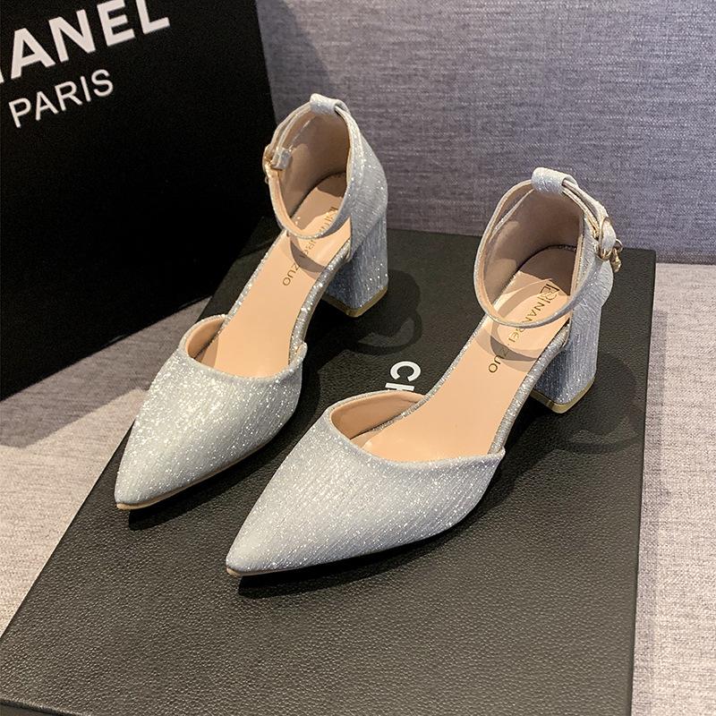 Французские сандалии с сумкой на носке, женские новые на среднем каблуке, остроносые одинарные туфли, женские с ремешком на щиколотке, на толстом каблуке, на высоком каблуке, женские сандалии