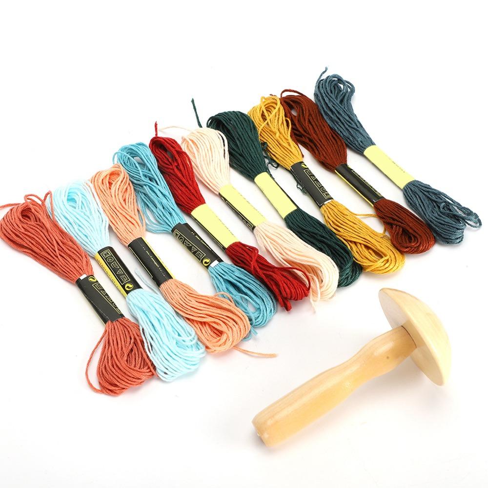 Cotton Darning Supplies Kit Wooden Sewing Tools Colorful Mushroom Patching Threads Home Handicraft