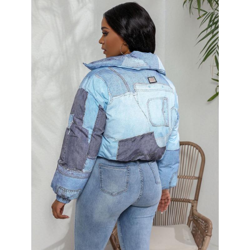Winter Fashion Women's Short Denim Printed Cotton Jacket