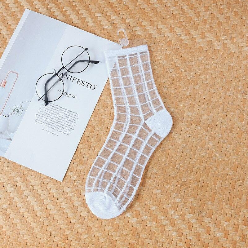 Sexy Lace Mesh Fishnet Woman Socks Harajuku Hip Hop Skateboard Elasticity Crew Socks Summer Ultra-thin Transparent Socks Women EMA