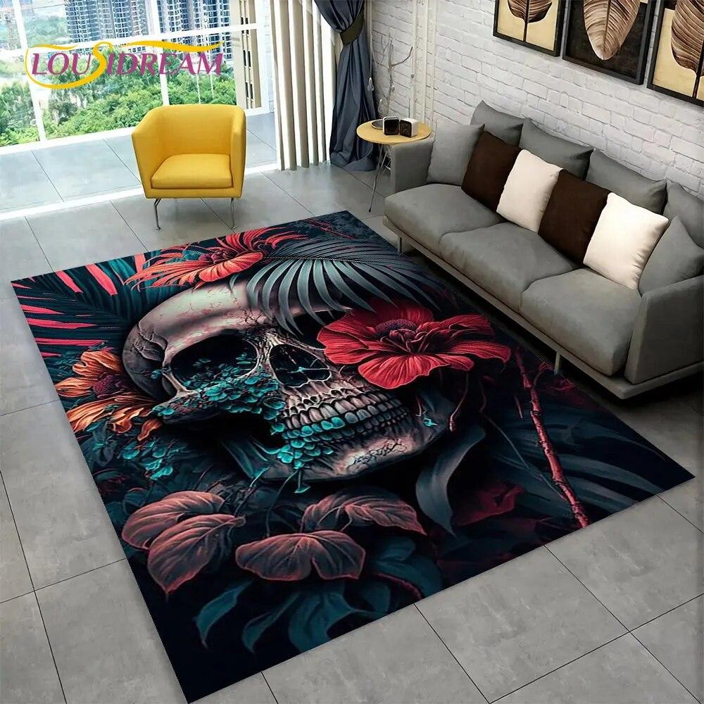 3D Creative Gothic Horror Skull Modern Area Rug,Carpet Rug for Living Room Bedroom Sofa Doormat Decor,Kitchen Non-slip Floor Mat