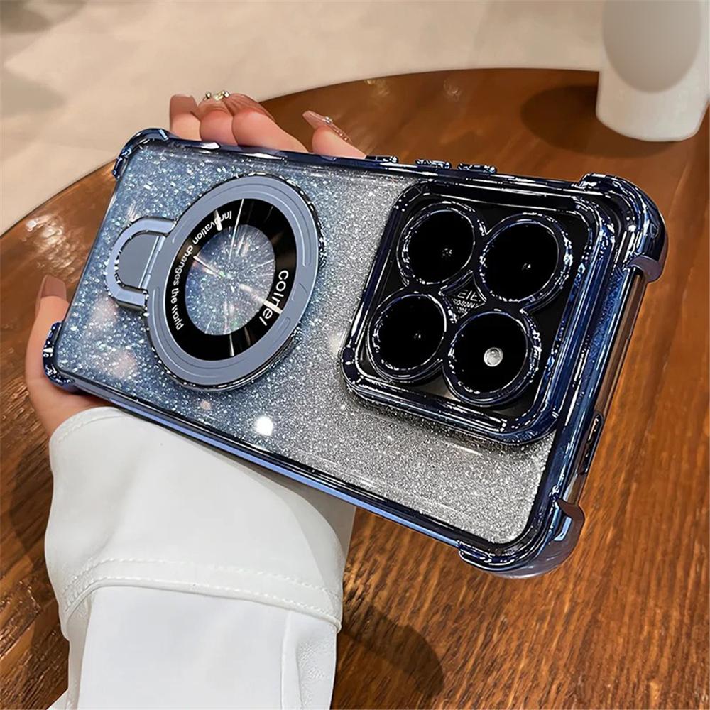 Glitter Shockproof Phone Case For Motorola Edge 60 50 Fusion Pro NEO G14 G24 G34 G54 G84 G52 G10 Magnetic Bracket Holder Cover