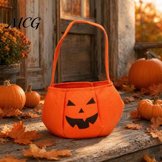 Large Capacity Candy Bag Halloween Pumpkin for Kids, Small Trick or Treat Bucket, Or Tote Soft Face Basket with Handle Party Decoration Child-friendly