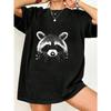 Oversized T Shirt Black Raccoon Animal Print Casual Wear For Women Summer Outfit Streetwear Fashion Top