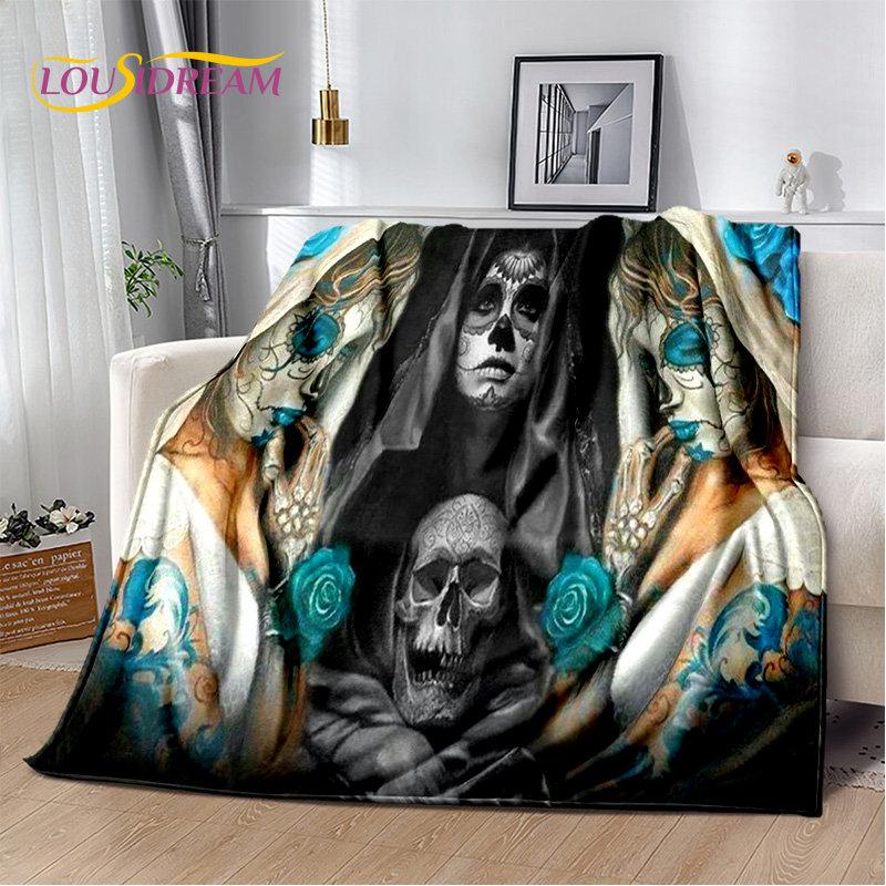 3D Gothic Horror Female Skull Dead Girl Soft Plush Blanket,Flannel Blanket Throw Blanket for Living Room Bedroom Bed Sofa Picnic