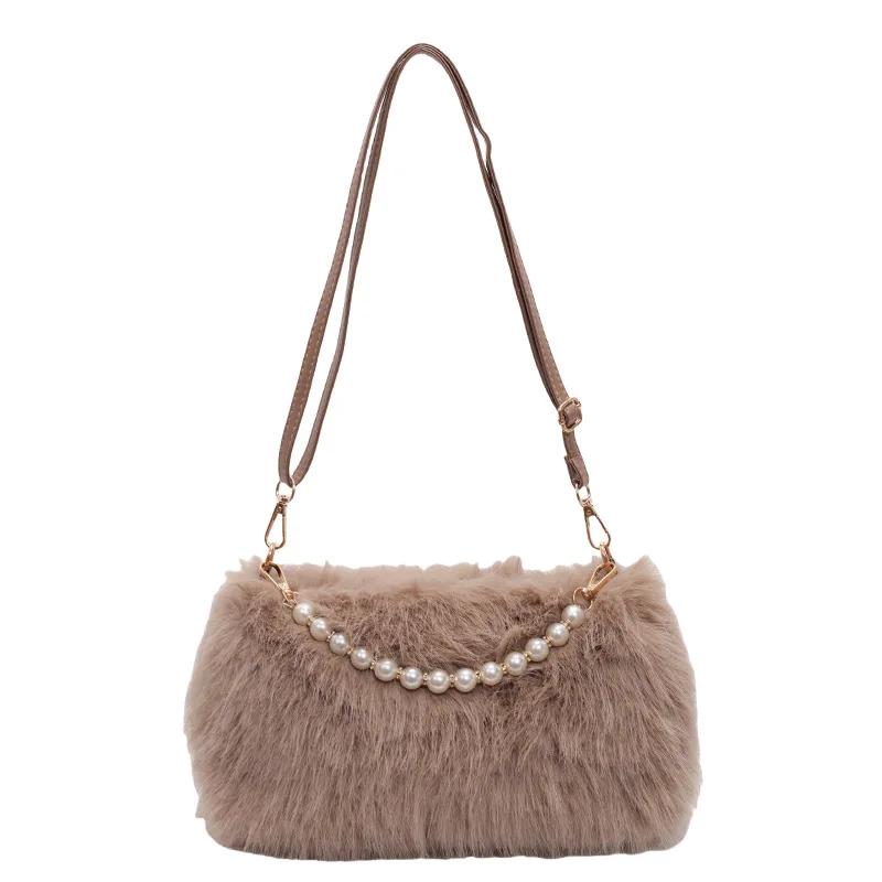 Универсальная иностранная новая модная осенне-зимняя шерстяная женская сумка, плюшевая нишевая повседневная сумка через плечо