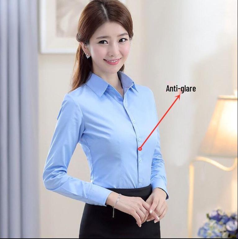 Женская блузка с длинным рукавом в корейском стиле - Повседневная, Большого размера, Рубашка с защитой от просвечивания