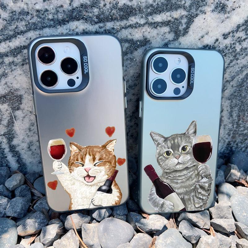 Чехол для телефона с жидким красным вином и милым котиком для iPhone 16 15 14 13 Mini Pro Max 12 11 Pro Max 15 14 Plus Ударопрочные лазерные чехлы