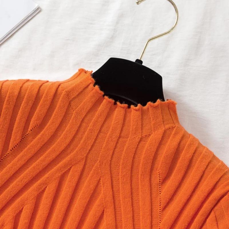 Вязаный свитер женский пуловер 2023 полуводолазка джемпер осень-зима однотонный тонкий шикарный уличный топ с длинными рукавами Y2K