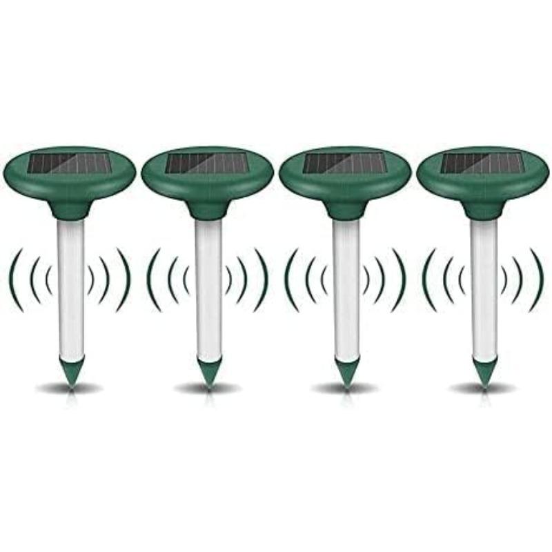 Set of 4 solar-powered ultrasonic defense devices - Effective against cats, dogs, foxes, wasps and more
