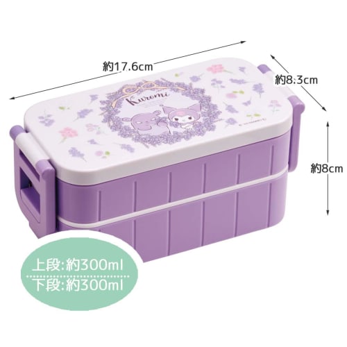 Skater Bento Box Kuromi Flower Wreath Sanrio 600ml Antibacterial 2 Tiers for Women Made in Japan YZW3AG-A
