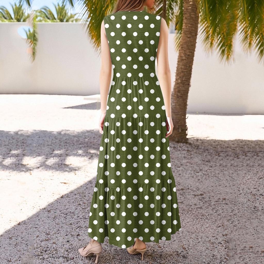 Женские модные летние платья без рукавов с V-образным вырезом и принтом в горошек, плиссированные