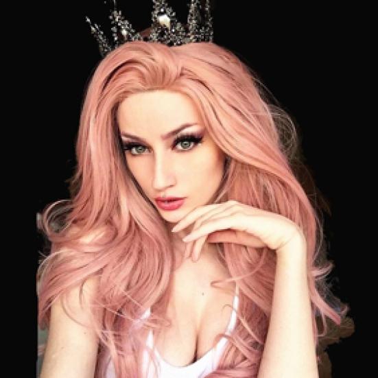 Розовый вьющийся длинный парик с центральным пробором для женщин, искусственные волосы для косплея, шиньон для вечеринки