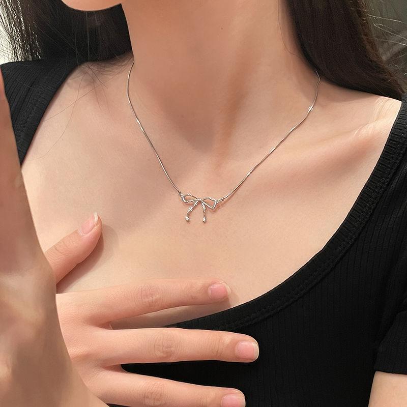 Модное ожерелье-бантик серебряного цвета, цепочка на ключицу для женщин, элегантное винтажное колье-чокер с милым бантом, ювелирные изделия для вечеринок, подарки