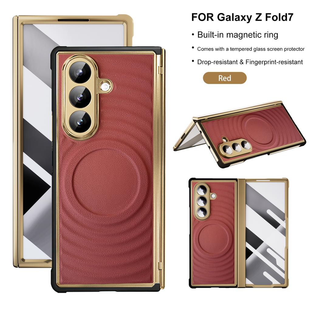 Для Samsung Galaxy Z Fold7 Роскошная Магнитная Кожаная Крышка: Гальванизированный ТПУ 6-слойная защита с MagSafe, устойчивость к пятнам и маслу
