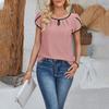 Женская мода с круглым вырезом, вставками на рукавах-лепестках, однотонным топом с короткими рукавами