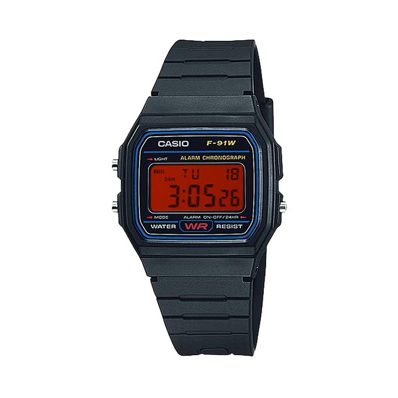 Casio Индивидуальные часы модифицированная серия классический экран крови Кварцевый смоляной ремешок тот же стиль для мужчин и женщин красный циферблат F-91W F-91W-1