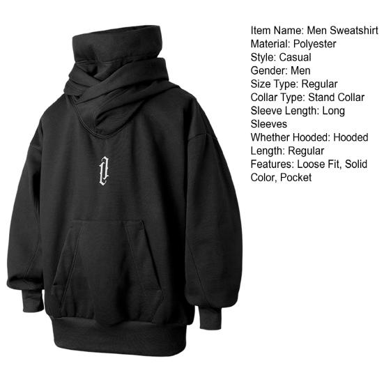 Мужская осенняя свободная толстовка с капюшоном и воротником-стойкой, толстовка с длинными рукавами и передним карманом, однотонный пуловер, топы, уличная одежда