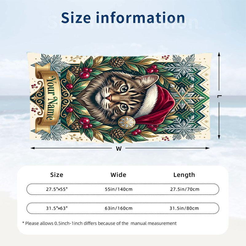Cat Theme Beach Towel Personalized Custom Name & Text Soft Quick Dry Beach Towel for Swimming Travel