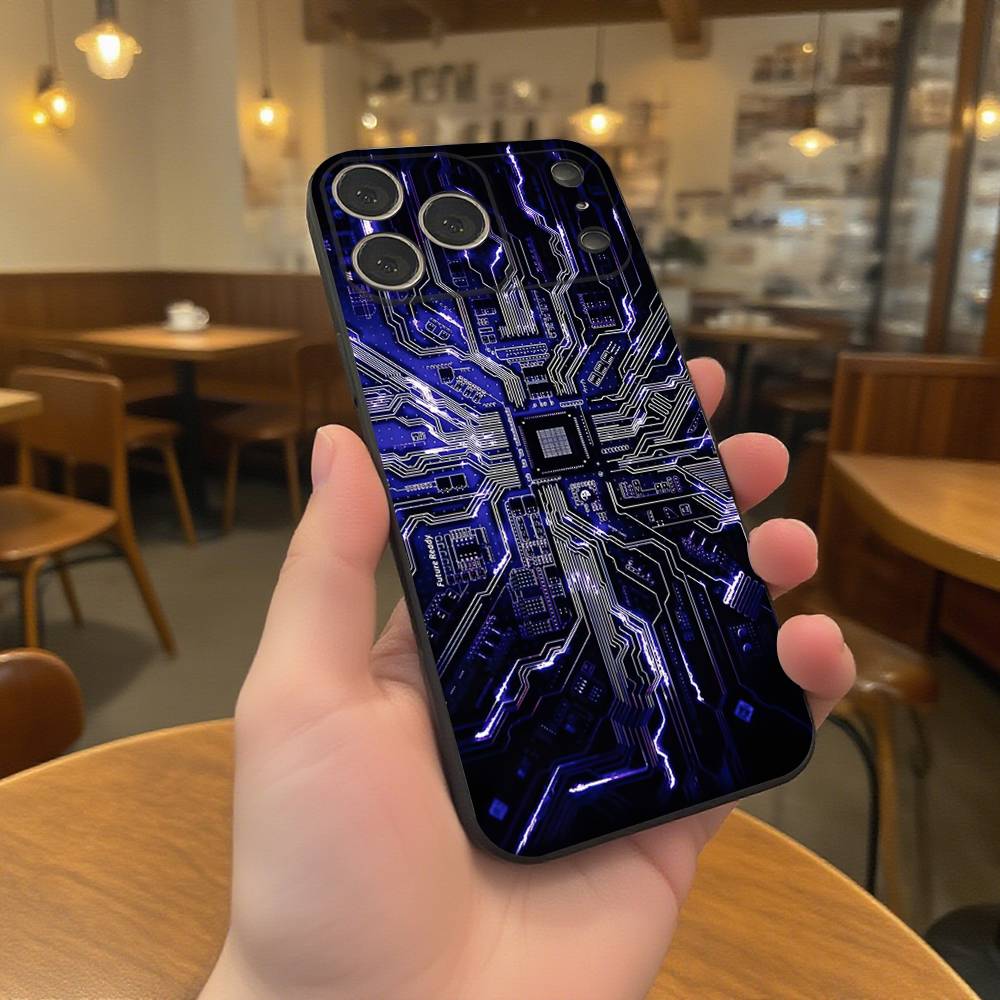 Научная Печатная Плата Износостойкий Чехол Для Телефона Для iPhone 17,16,15,14,13,12,11,Pro,Max,Plus Черный Мягкий Чехол