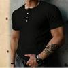 Men henley three buttons short sleeve tee raglan slim fit solid grey casual daily workout top