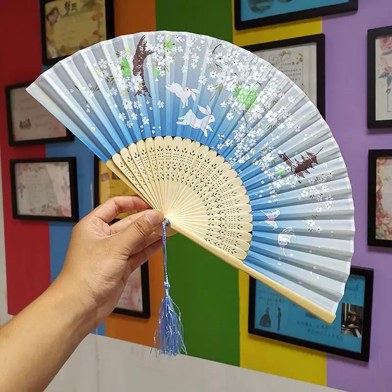 Chinese Style Folding Fan for Men, Portable, Retro Style, Classical, Traditional Hanfu, Black and Green, Bamboo Design