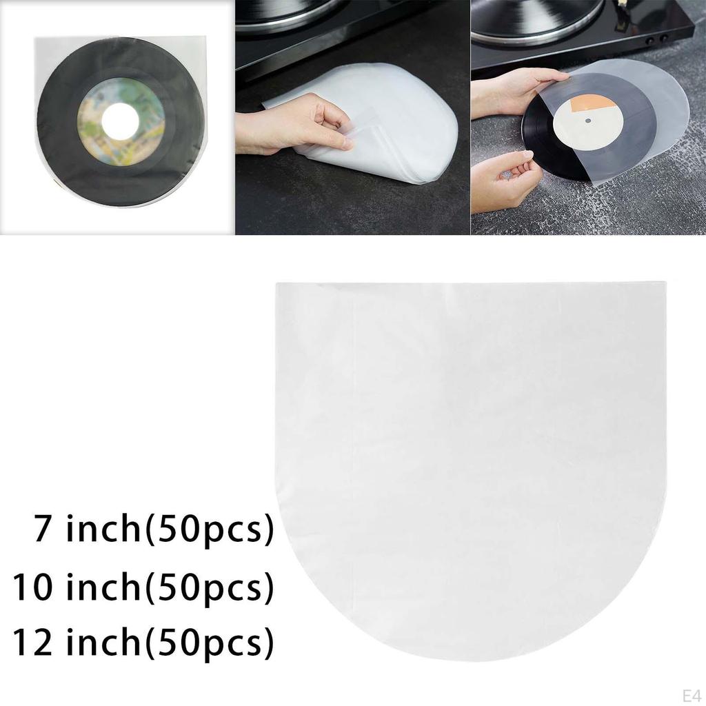 50 Piece Vinyl Record Inner Sleeves Transparent Durable Outer Cover Storage