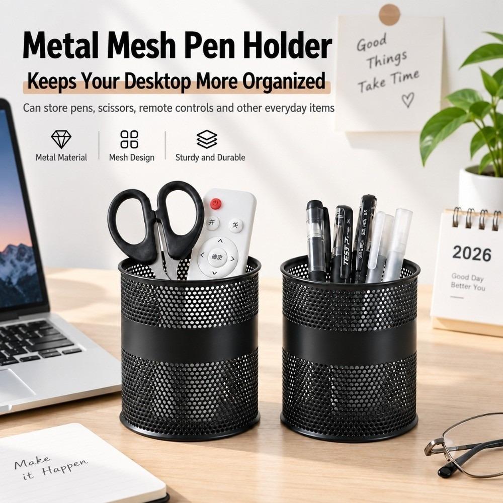 Iron Material Pencil Cup Round Shape Pencil Holder Versatile Desk Organizer Home Office