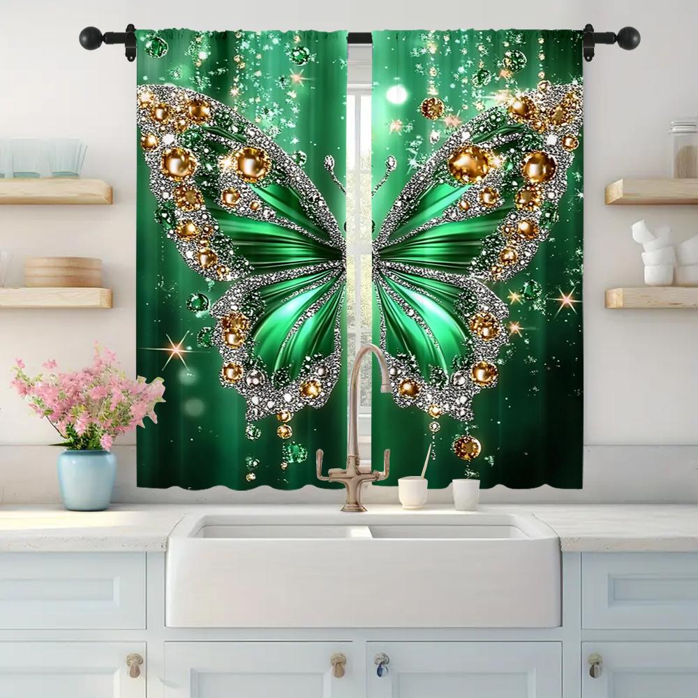 2 шт., Шторы Diamond Pearl Butterfly Ткань, машинная стирка, Без электричества, Праздничные, Подходят для класса