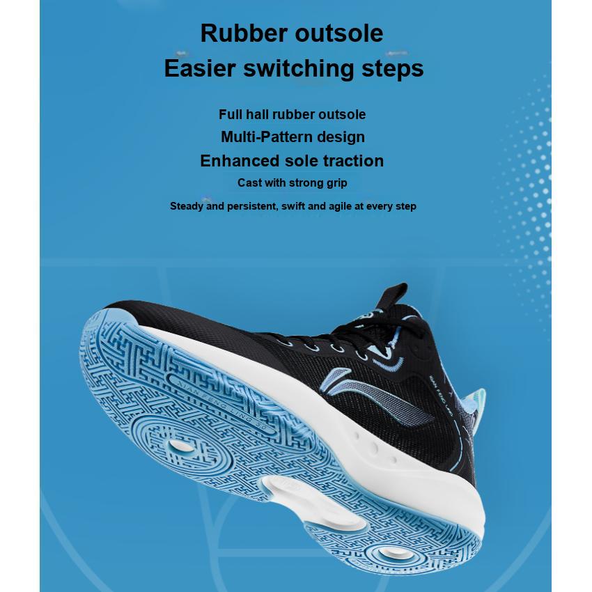 Баскетбольные кроссовки Li Ning Primary 3.0 Mesh Shock Absorbing Non-Slip Lightweight Rebound Low-Go Kids Basketball Shoes Black Blue YKBT028-5