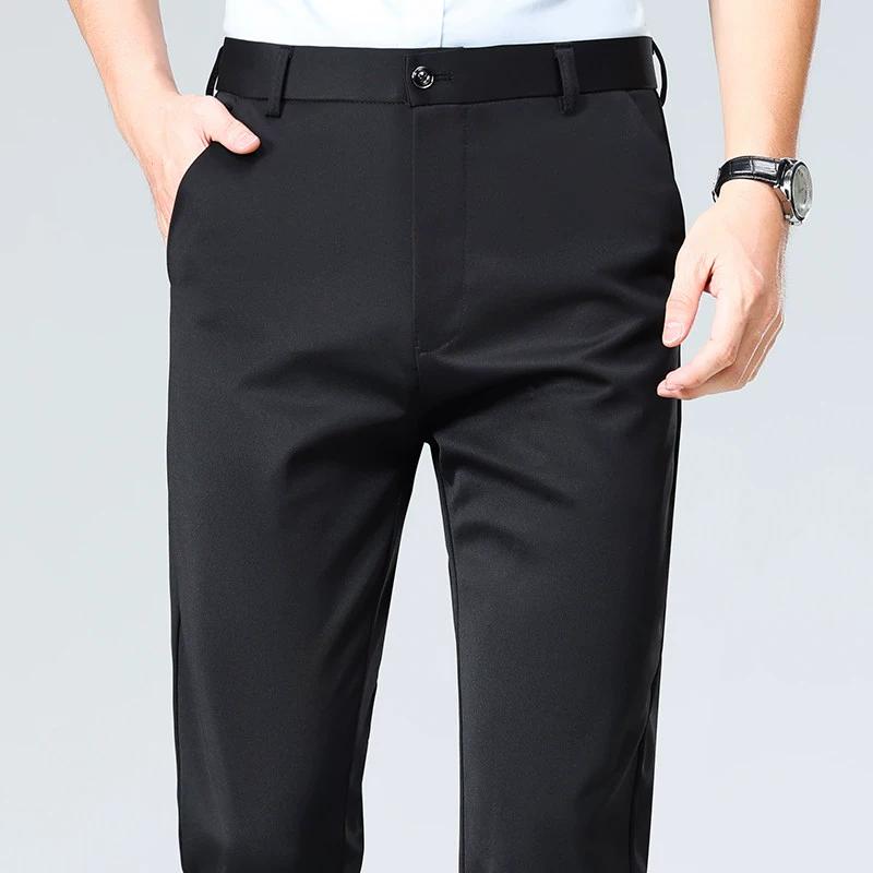 Men's Black Business Casual Long Pants Smart Pants Male Straight Formal Office Trousers Solid Color Slim Fit Daily Work