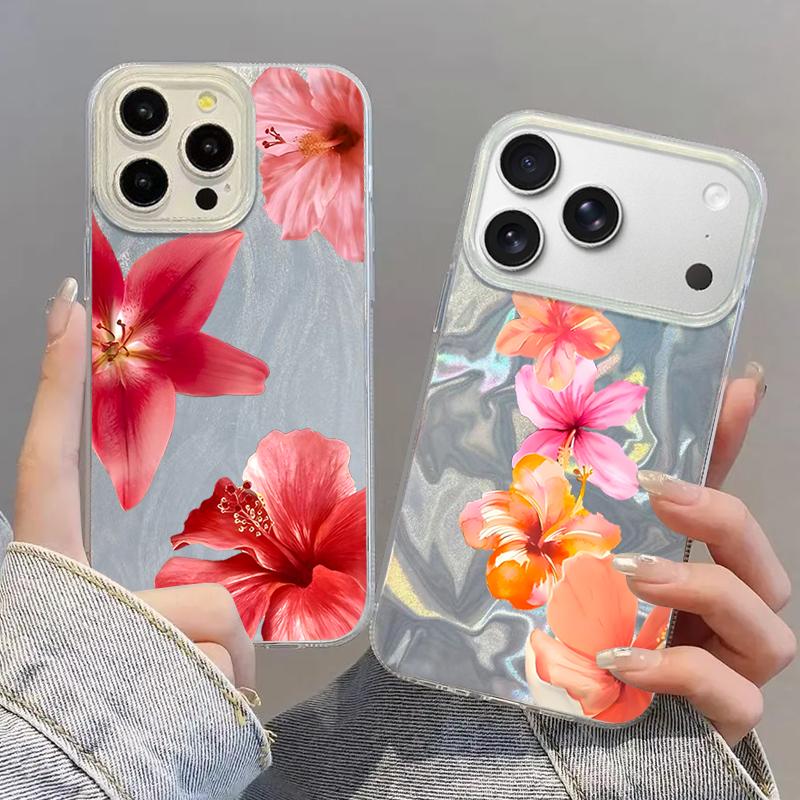 Slim Red Lily Flower Pattern Phone Case For iPhone 17 Air 16e 16 15 14 Pro Max 13 17 Pro Max Shockproof TPU Hybrid Hard PC Phone Cover