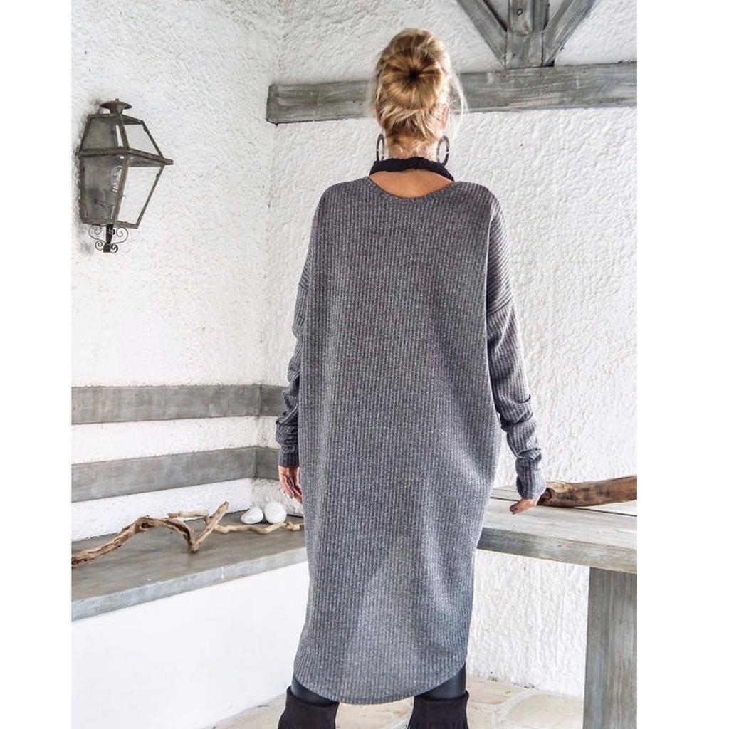 Women Sweater Dress Long Sleeve Pullover Front Slit Knitted Blouse Tops Sweaters Plus Size S-5XL