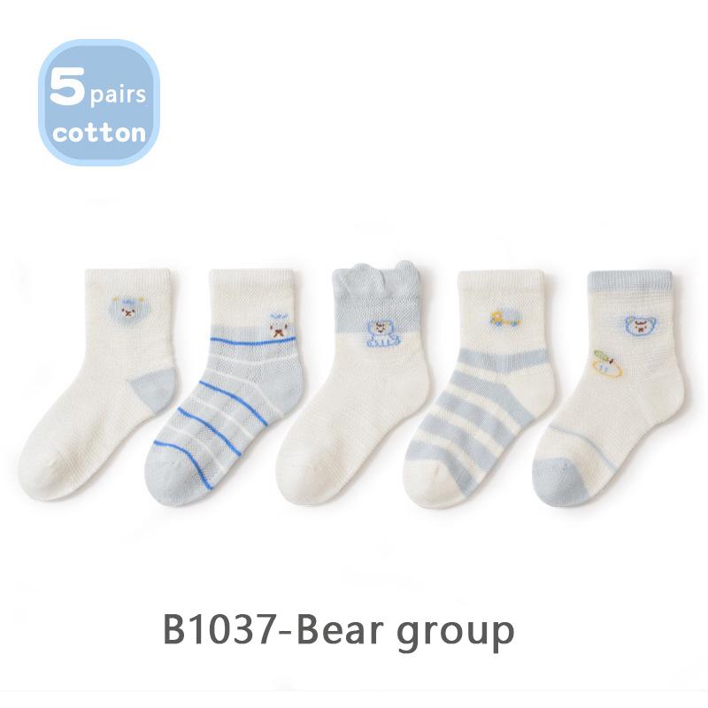 5 Pairs/Lot Baby Socks Summer Mesh Children Socks Cartoon Midtube Thin Cotton Kids Socks For Boys And Girls