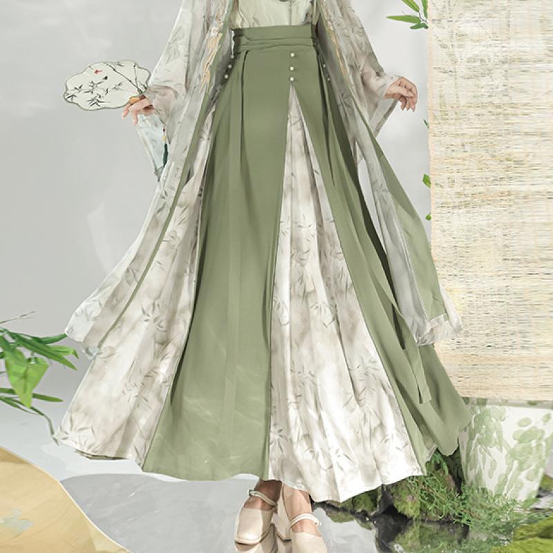 Светло-чернильный бамбуковый стиль китайской династии Сун стиль ханьфу средний длинный рукав улучшенный ремень и юбка комплект для женщин