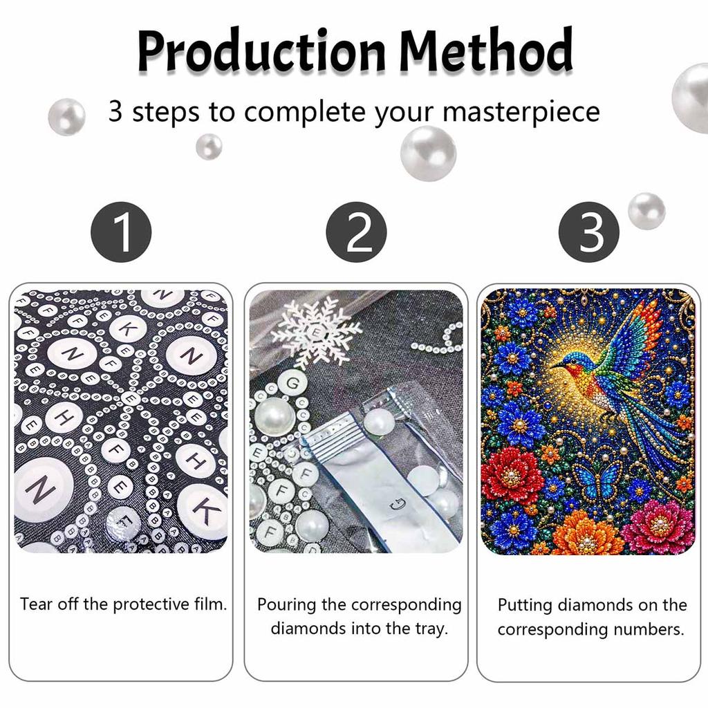 DIY Hummingbird and Flowers Pearl and Diamond Painting Kit. suitable for beginners. home wall decoration. handmade gift.