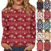 Женская мода повседневная рождественская печать круглый вырез длинный рукав декоративная футболка топ