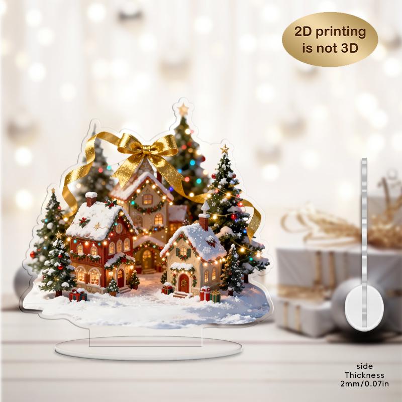 2D Рождественский домик-елка Снежный Золотой бант Акриловые украшения Украшение стола для зоны Подарок - Рождественская тематика Украшения