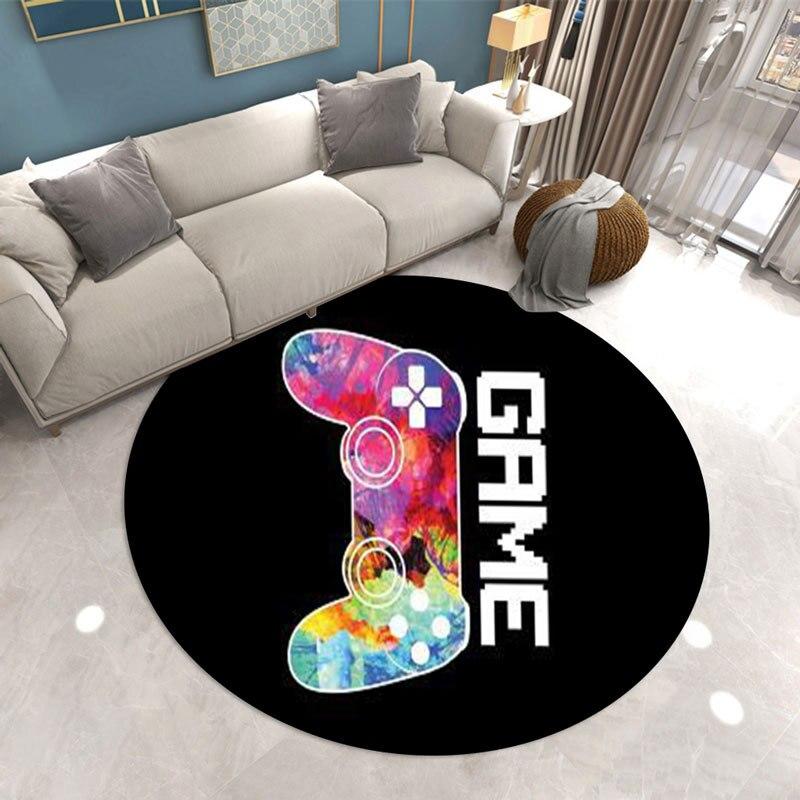 Fashion Living Room Rug Gamer Round Carpet Game Console Bedroom Rugs Boys Chair Mat Kids Play 3D Floor Area Rug Entrance Doormat