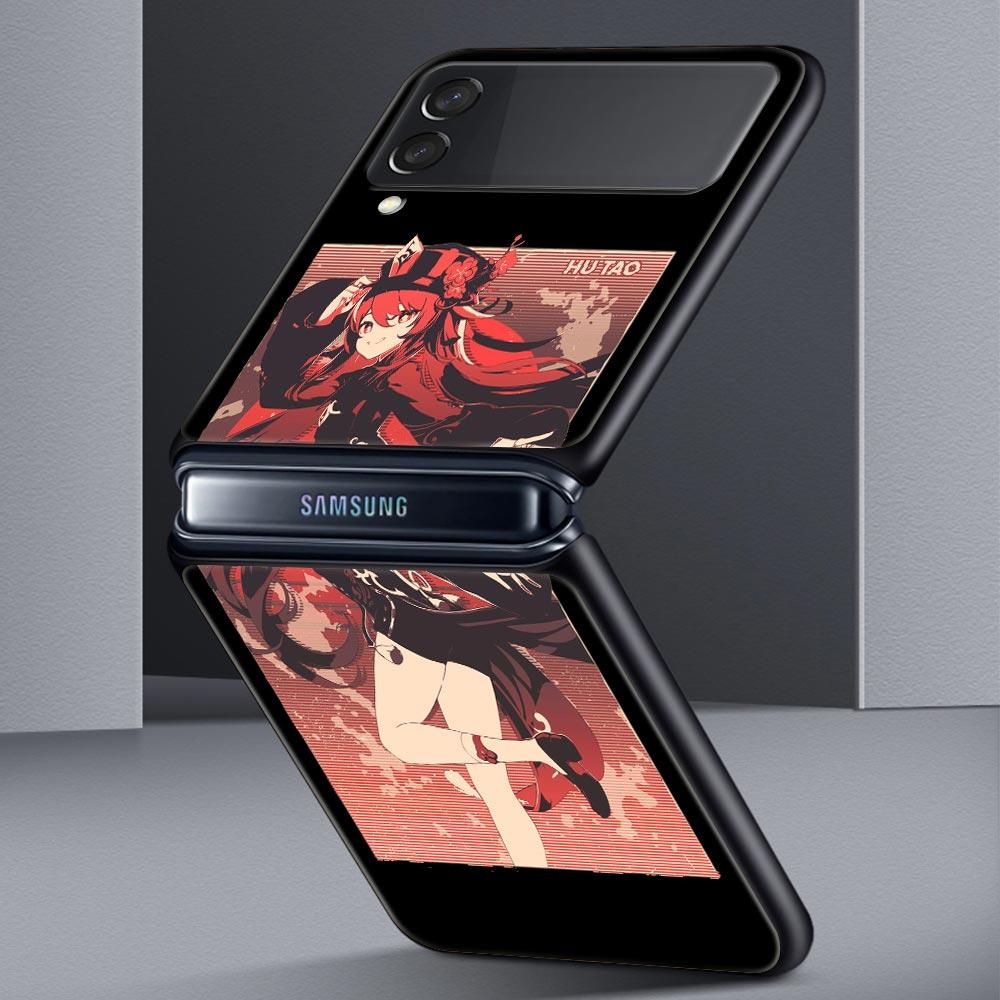 Чехол для телефона Genshin Impact для Samsung Galaxy Z Flip 3 4 5 Черный Складной Мобильный Чехол Жесткий ПК Fundas Coque Защитная Крышка