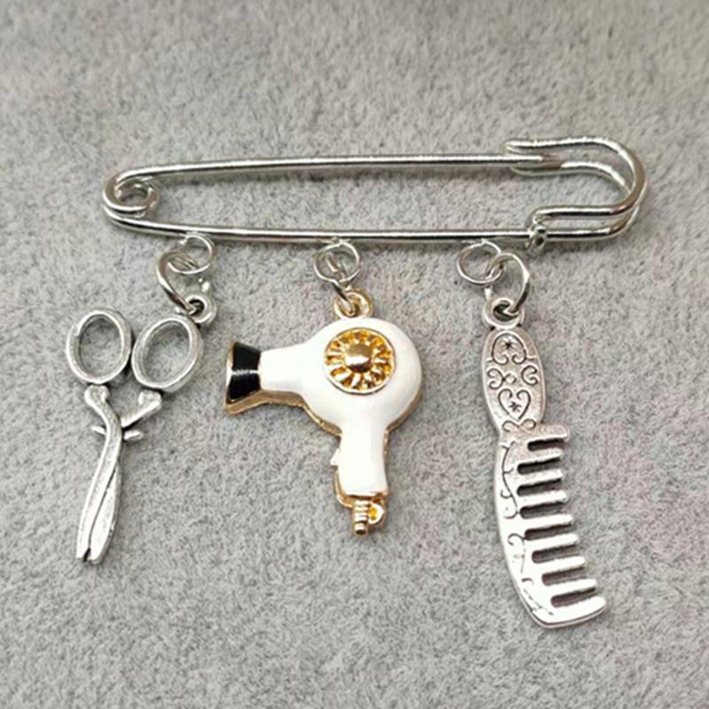 New Creative Fashion Designer Brooch Jewelry Hairdressing Scissors Comb Hair Dryer Pendant Brooch Gifts