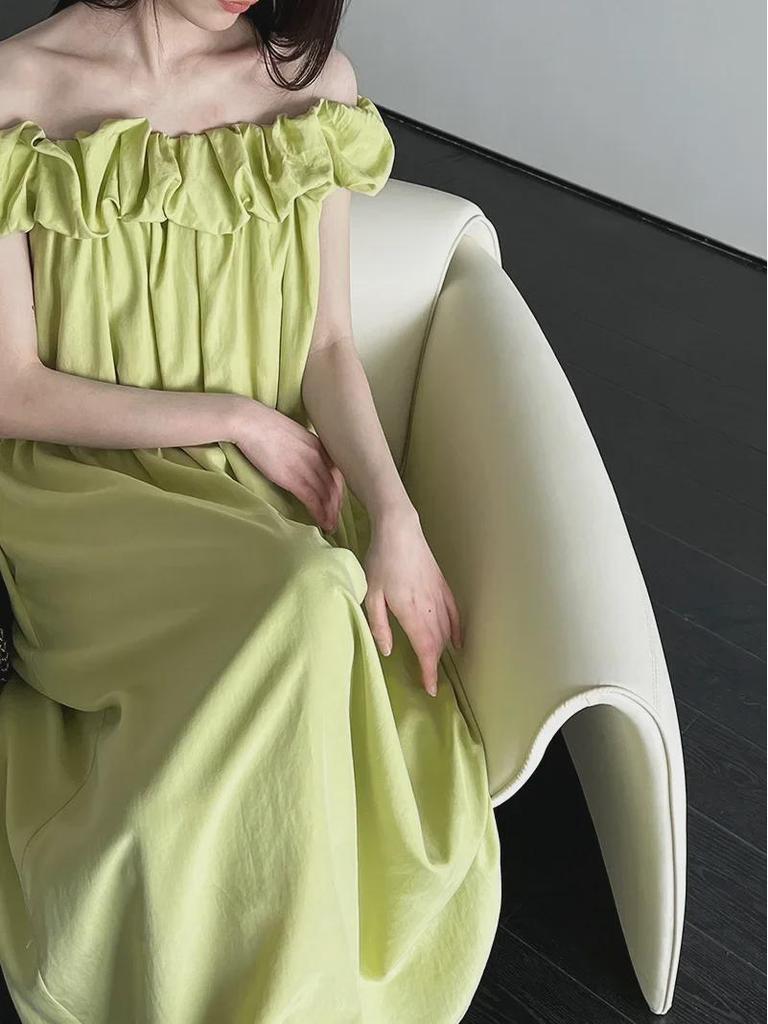 Платье-труба Luxi Tencel на одно плечо с оборками - корейский стиль