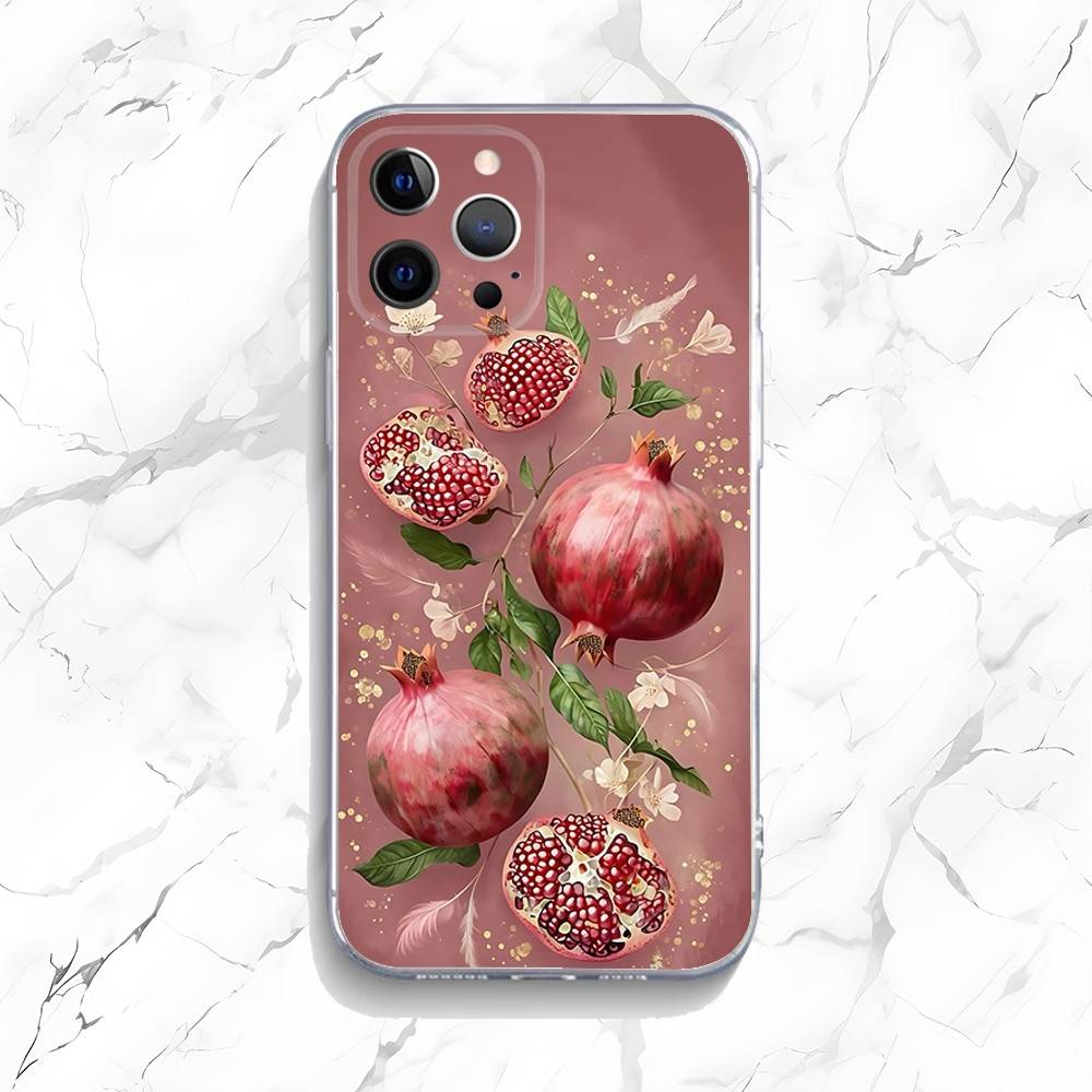 Золотой Розовый Гранат Арт Чехол для Телефона Для iPhone 16,15,14,13,12,11 Pro,Max,Plus,X,XS,XR,SE,Mini Прозрачный Силикон Мягкий
