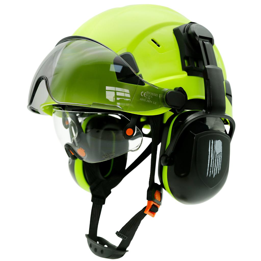 Safety Helmet With Visors Built In Goggles Contrast Color Earmuff Noise Reduction for Engineer Hard Hat ANSI Industrial Work Cap