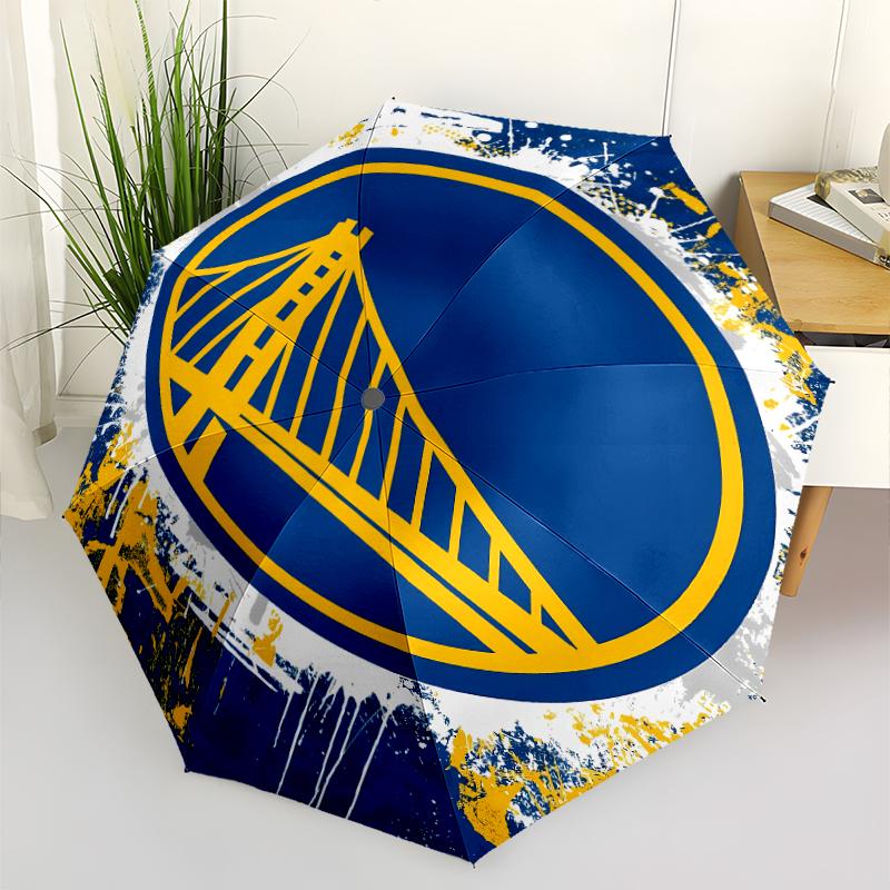 Golden State Warriors logo Print Automatic Umbrella, 8 Rib Iron Frame, Plastic Handle, Suitable for Outdoor Travel &Daily , Ideal Gift