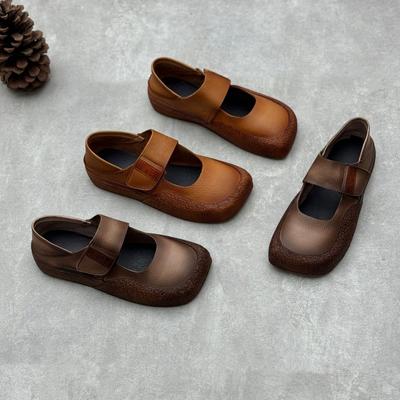 Модные ретро туфли из коровьей кожи женские летние сандалии крестьянские туфли старомодные старые мягкие нескользящие коричневые