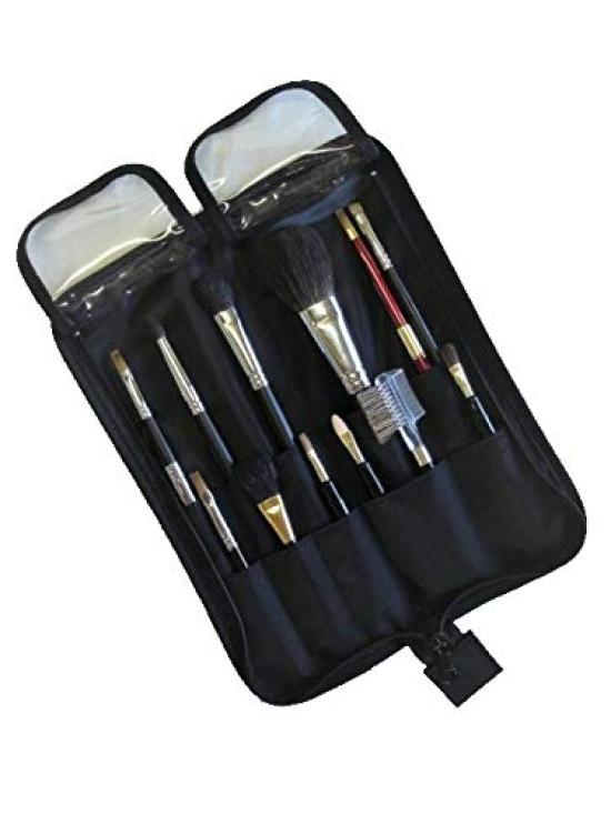 Сделанный в Японии чехол для кистей для макияжа с 10 черными карманами,