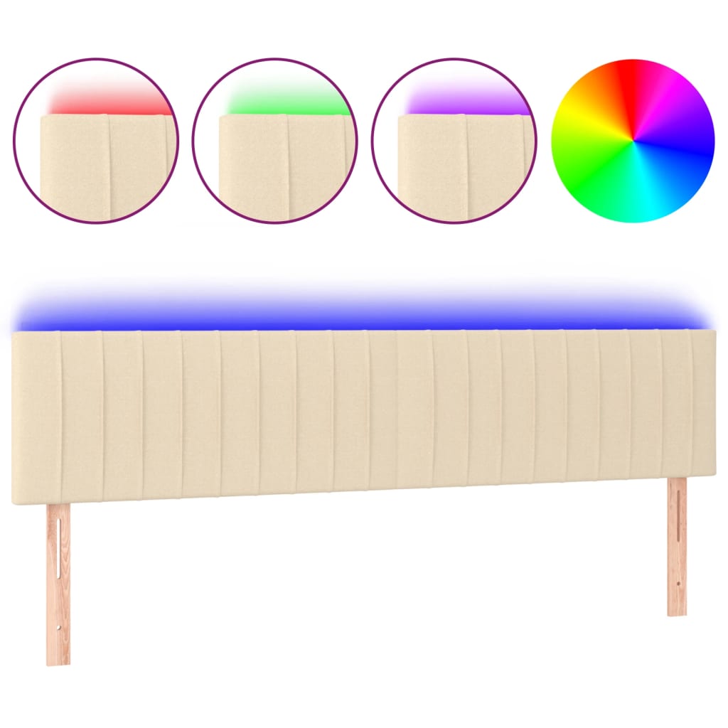 Vidaxl Zagłówek Do Łóżka Z Led, Kremowy, 200X5X78/88 Cm, Tkanina