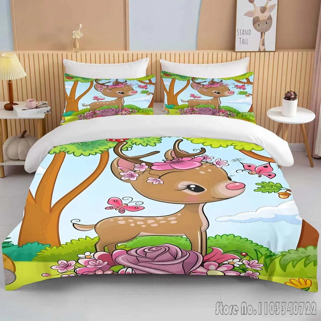 Мягкий постельный комплект с принтом Бэмби, пододеяльник, аниме-одеяло, подарок на день рождения для взрослых и детей, полный размер, размер кинг